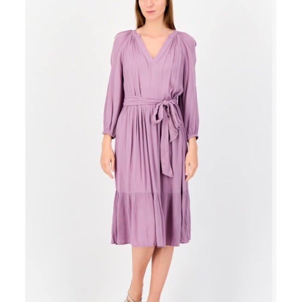 NWT Gap Womens Purple Crinkle Gauze Tiered Midi Drs V-Neck Belted Large Coquette